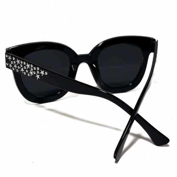Rockstar Black Star Rhinestone Cat Eye Sunglasses Glam Vintage - Picture 3 of 3